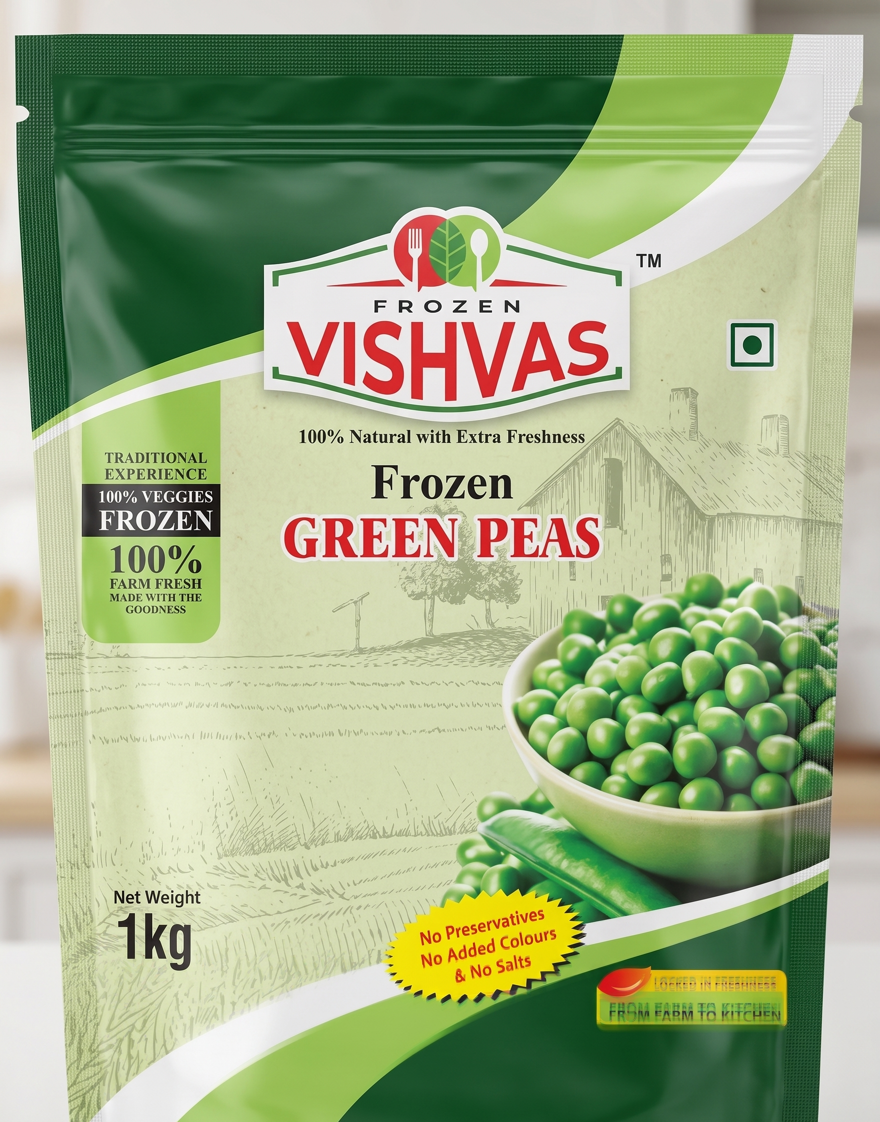 Frozen Vishvas Frozen Green Peas pack
